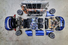A BMW vehicle dismantled into its individual parts