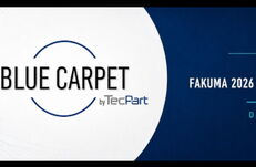Logo mit dem Schriftzug 'BLUE CARPET by TecPart' auf weißem Kreis vor blauem Hintergrund und Text 'FAKUMA 2026' rechts daneben